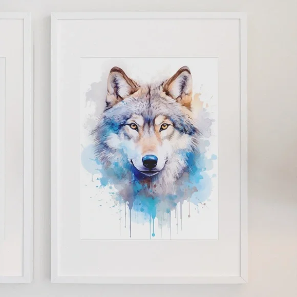 Wolf Portrait Watercolor Wall Art Illustration Print Poster Unframed - Picture 3 of 7